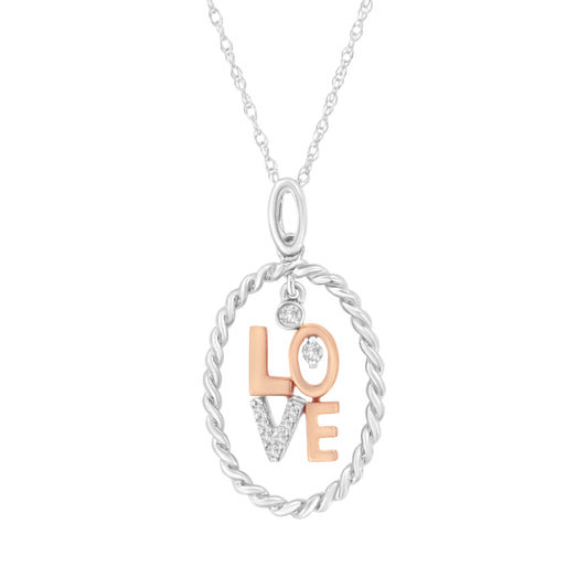 14Kt Two-Tone Gold Diamond Accent Love Pendant Necklace (J-K, Si2-I1)