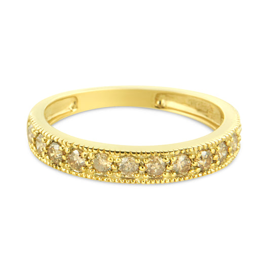 10K Yellow Gold Plated .925 Sterling Silver 1/2 Cttw Diamond 13 Stone Beaded Milgrain Band Ring (K-L Color, I1-I2 Clarity) - Size 7