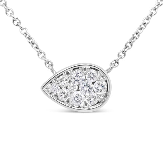 14K White Gold 1/4 Cttw Round Diamond Composite Teardrop Shape 18" Pendant Necklace - (G-H Color, Si2-I1 Clarity)
