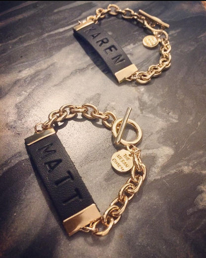 Black Leather and Chain ID Toggle Bracelet by the Urban Charm