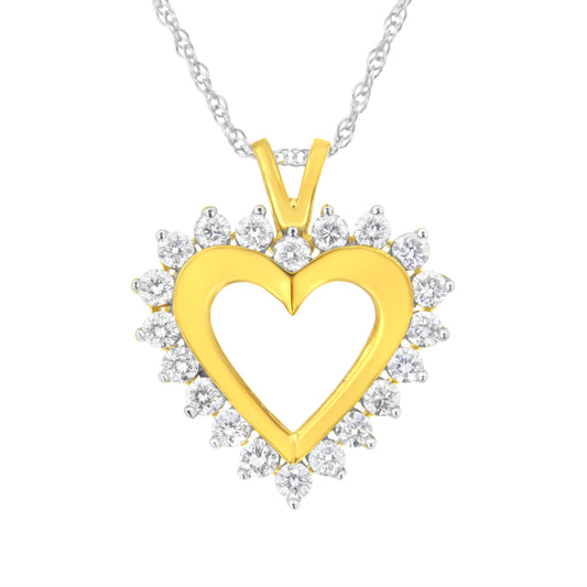 10K Yellow Gold Plated Sterling Silver 1 Cttw Lab Grown Diamond Heart Pendant Necklace (F-G Color, Vs2-Si1 Clarity)