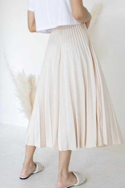 A-Line Pleated Midi Skirt Nude