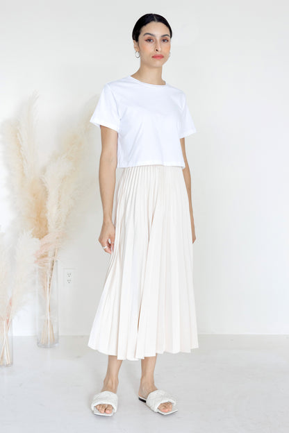 A-Line Pleated Midi Skirt Nude