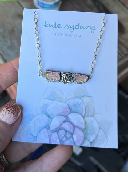 Bi-color Tourmaline Broken Feather Necklace with Flower Adornment ￼