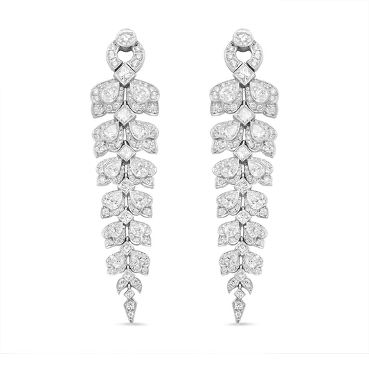 18K White Gold 10 1/4 Cttw Mixed Fancy Diamond Clusters Vintage Art Deco Cascade Dangle Drop Earrings (Vs1-Vs2 Clarity, G-H Color)