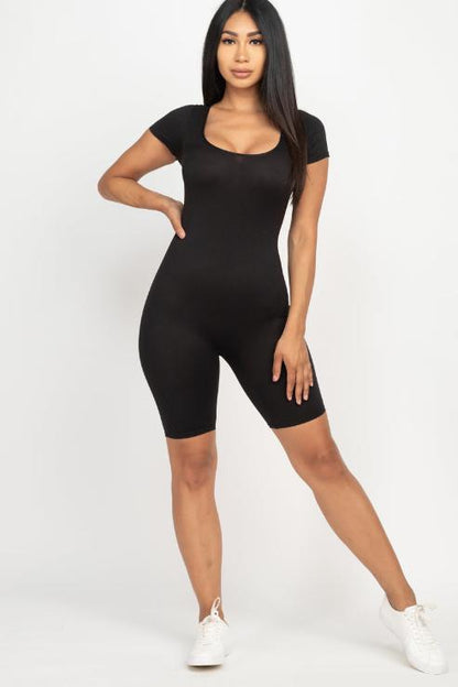 Short Sleeve Scoop Neck Bodycon Romper (CAPELLA)