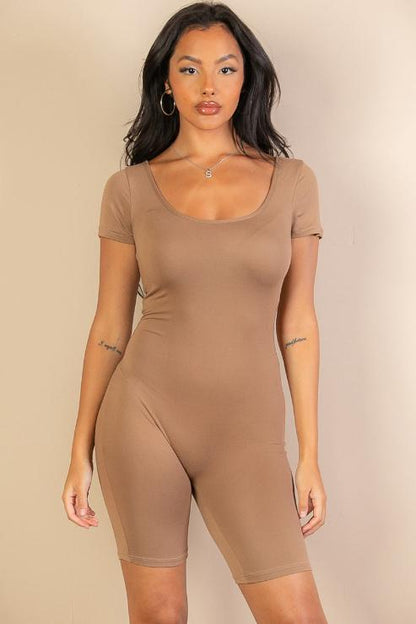 Short Sleeve Scoop Neck Bodycon Romper (CAPELLA)
