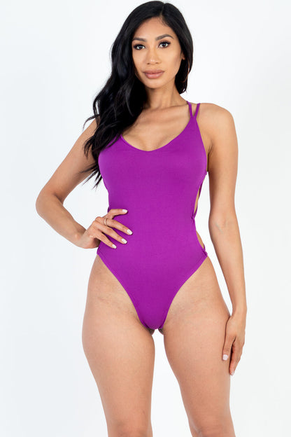 Sexy Solid Color Crisscross Back V-neck Bodysuit (CAPELLA)