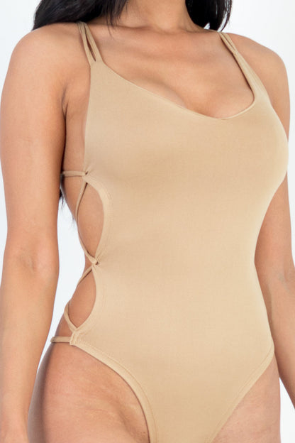 Sexy Solid Color Crisscross Back V-neck Bodysuit (CAPELLA)