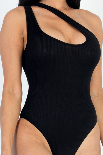 One Shoulder Cut Out Rib Knit Bodysuit (CAPELLA)