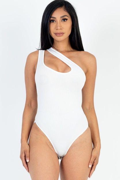 One Shoulder Cut Out Rib Knit Bodysuit (CAPELLA)