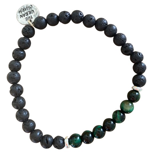 Black Lava Rock With Green Tiger's Eye Bracelet