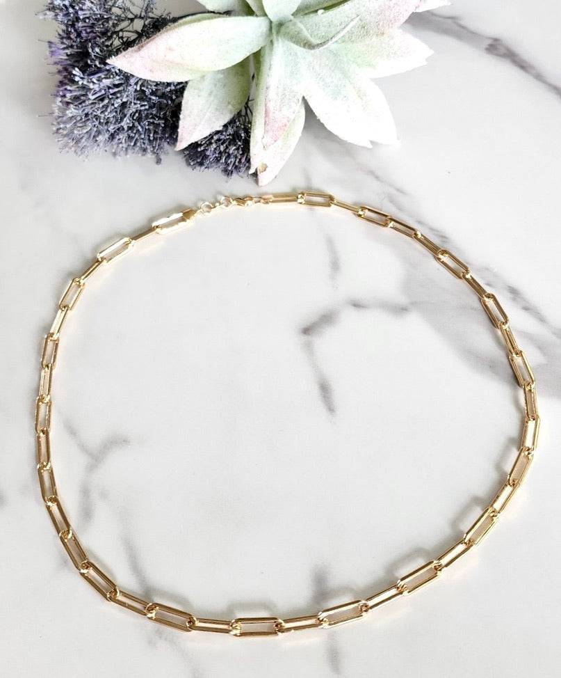 X Gold Filled Medium Link paper Clip Chain Necklace