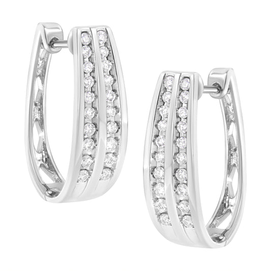 .925 Sterling Silver 1/2 Cttw Lab Grown Diamond Double Row Hoop Earring (F-G Color, Vs2-Si1 Clarity)