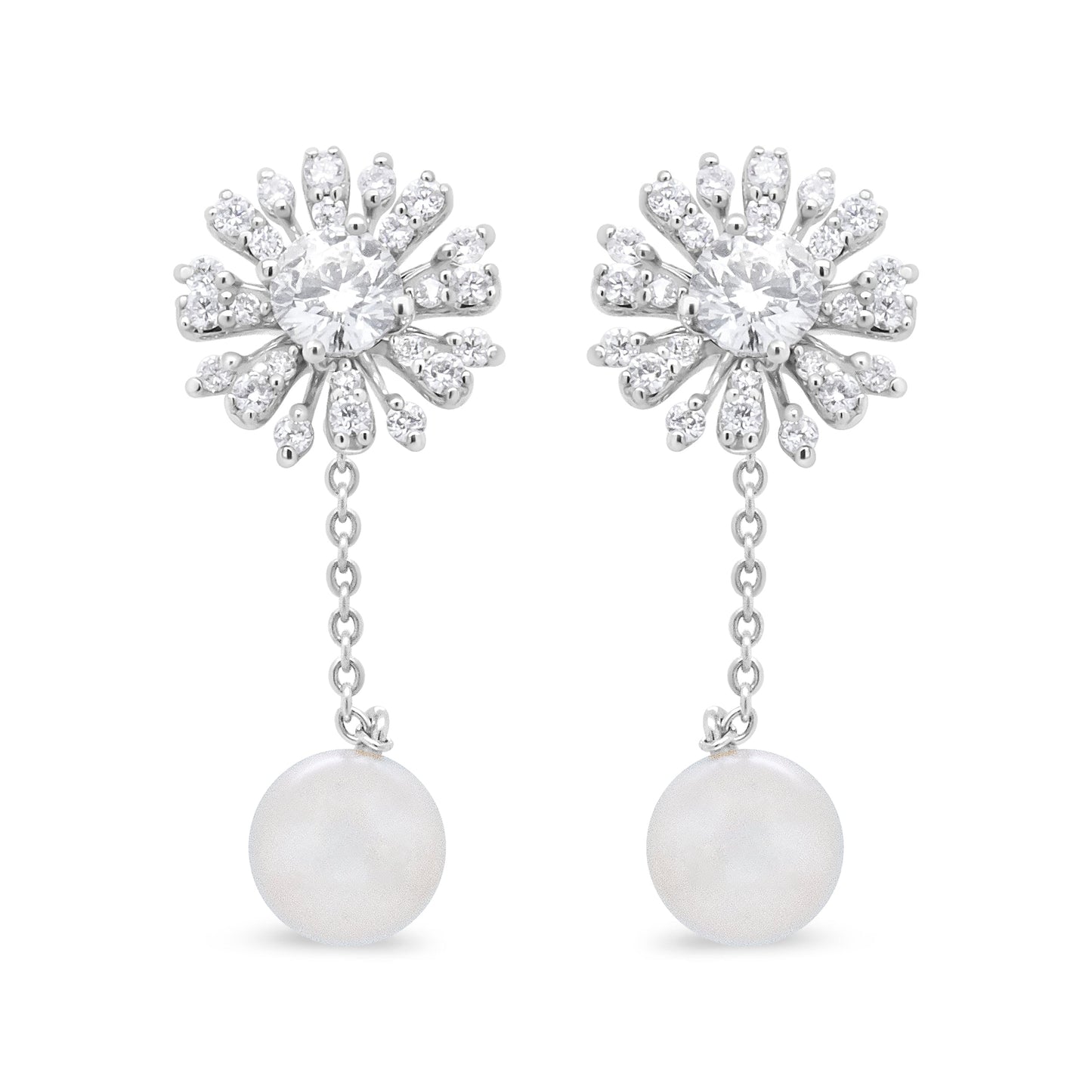 18K White Gold 1.00 Cttw Diamond And 3.5Mm Cultured Freshwater Pearl Floral Drop Stud Earrings (F-G Color, Si2-I1 Clarity)
