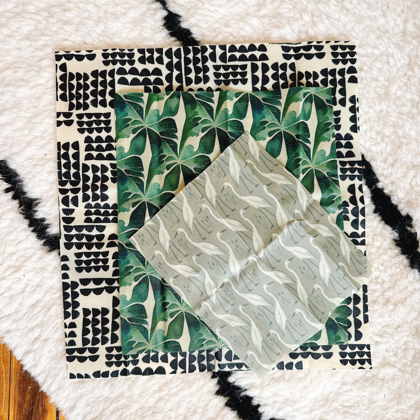 Beeswax Food Wraps - Herons & Monsteras Set, Organic Cotton, gives to World Central Kitchen