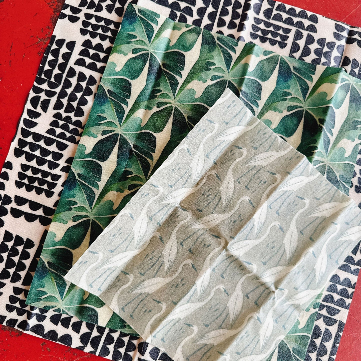 Beeswax Food Wraps - Herons & Monsteras Set, Organic Cotton, gives to World Central Kitchen