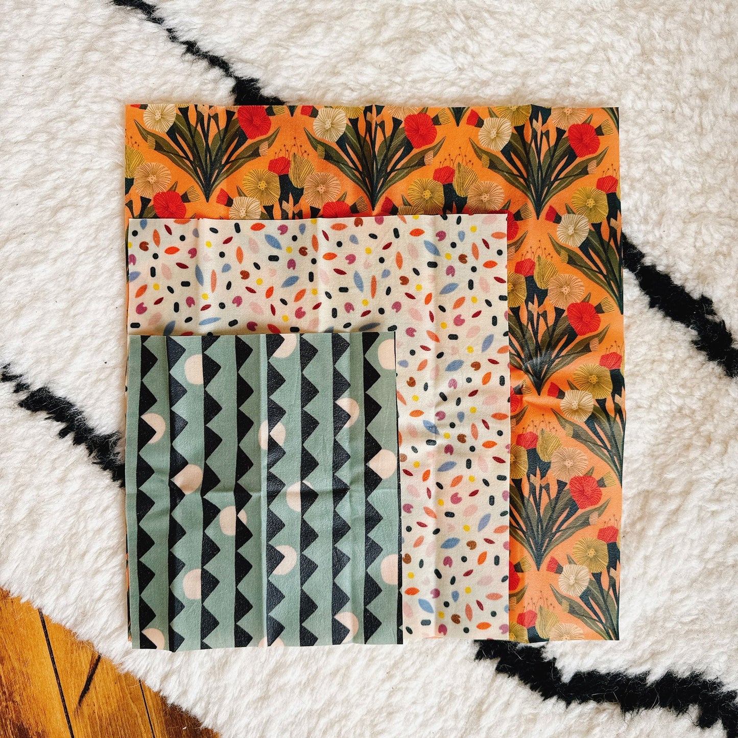 Beeswax Food Wraps - Confetti & Bouquets Set, Organic Cotton, gives to World Central Kitchen