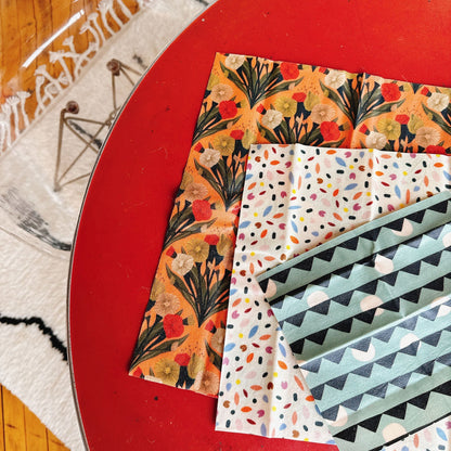Beeswax Food Wraps - Confetti & Bouquets Set, Organic Cotton, gives to World Central Kitchen