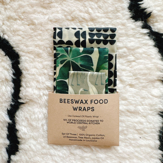 Beeswax Food Wraps - Herons & Monsteras Set, Organic Cotton, gives to World Central Kitchen