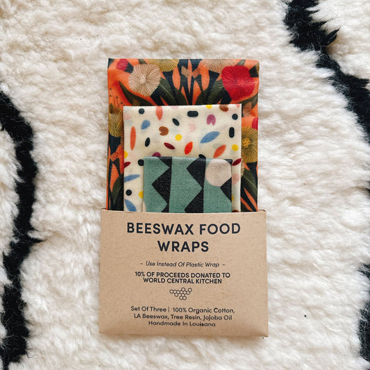 Beeswax Food Wraps - Confetti & Bouquets Set, Organic Cotton, gives to World Central Kitchen