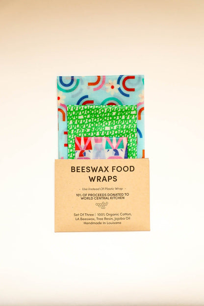 Beeswax Food Wraps - Let's Link Arms Set, Organic Cotton, gives to World Central Kitchen