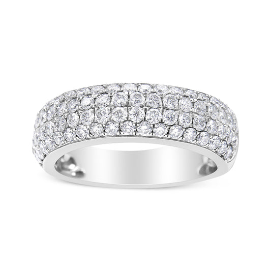 14K White Gold 1 1/2 Cttw Pave Set Lab Grown Round Diamond Domed Band Ring (G-H Color, Si1-Si2 Clarity) - Size 7