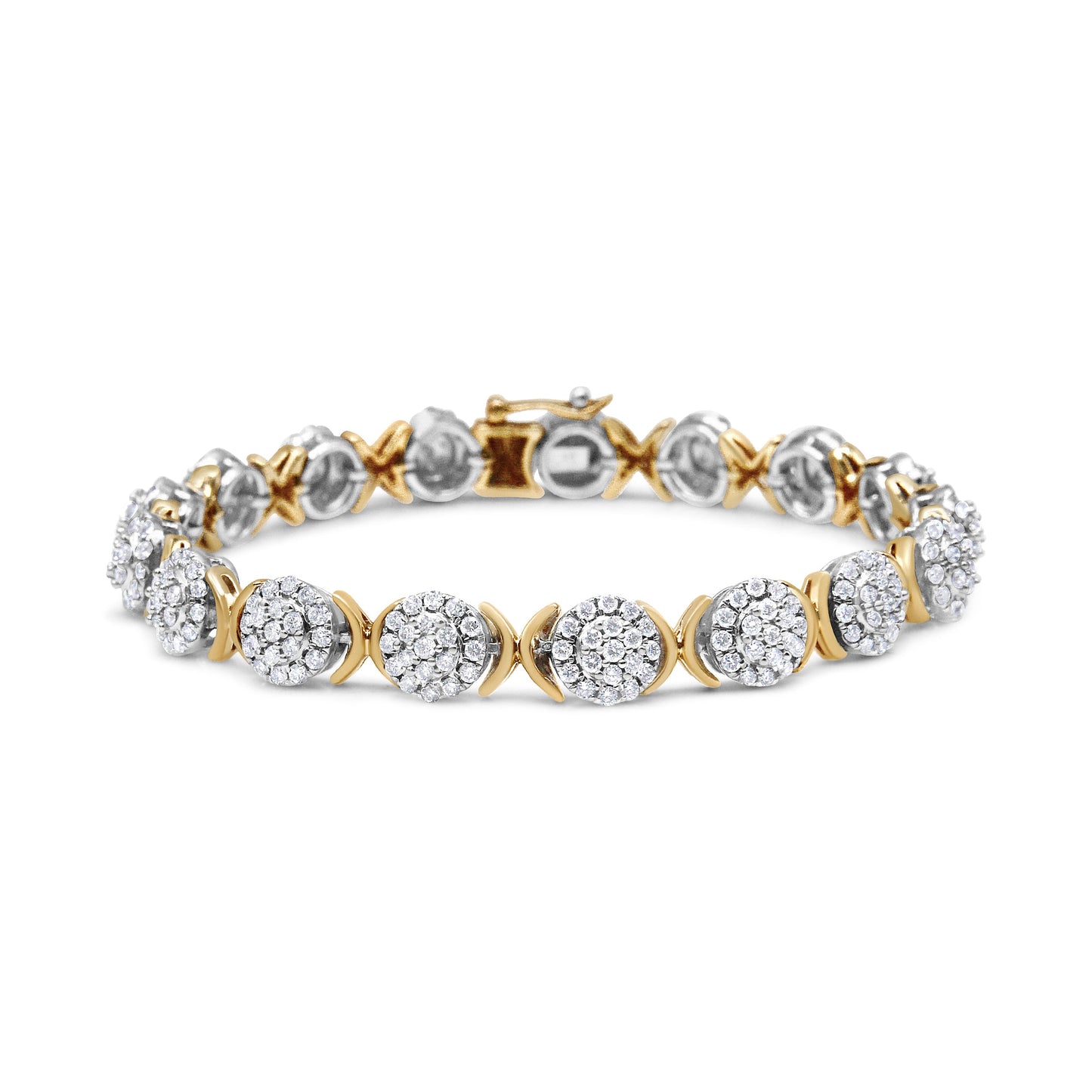 10K Yellow Gold Plated .925 Sterling Silver 5.00 Cttw Lab Grown Round Diamond Cluster Tennis Link Bracelet (G-H Color, Vs1-Vs2 Clarity) - 7.25"