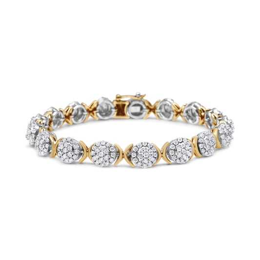 10K Yellow Gold Plated .925 Sterling Silver 5.00 Cttw Lab Grown Round Diamond Cluster Tennis Link Bracelet (G-H Color, Vs1-Vs2 Clarity) - 7.25"