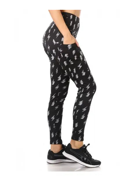 Womens Tummy Control Butt Sculpting Sport Lightning Bolt Leggings