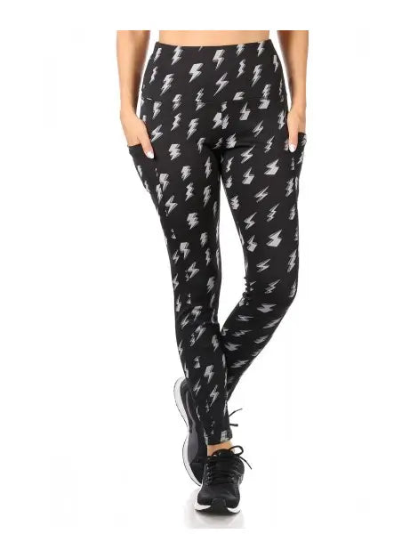 Womens Tummy Control Butt Sculpting Sport Lightning Bolt Leggings