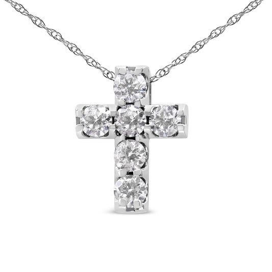14K White Gold 1/2 Cttw Round Diamond Mini Cross 18" Pendant Necklace (J-K Color, Si1-Si2 Clarity)