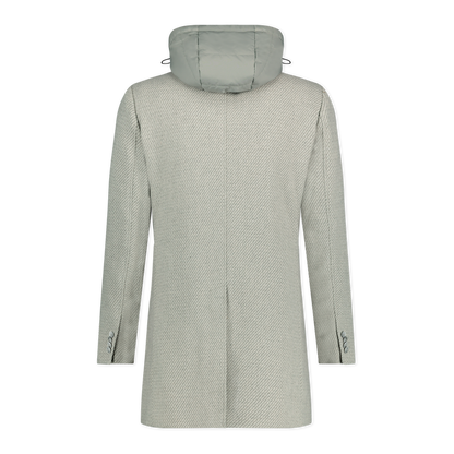 Blue Industry Wool Twill Coat with Removable Hood
