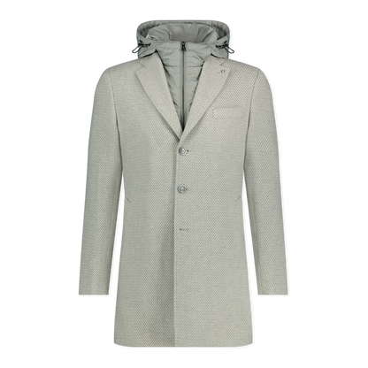 Blue Industry Wool Twill Coat with Removable Hood