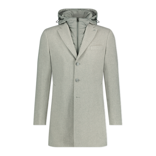Blue Industry Wool Twill Coat with Removable Hood
