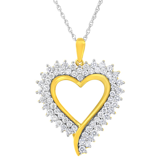 10K Yellow Gold Plated Sterling Silver 1 Cttw Lab Grown Diamond Heart Pendant Necklace (F-G Color, Vs2-Si1 Clarity)