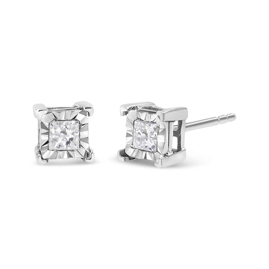 .925 Sterling Silver 1/2 Cttw Miracle Set Princess-Cut Diamond Solitaire Stud Earrings (H-I Color, I2-I3 Clarity)