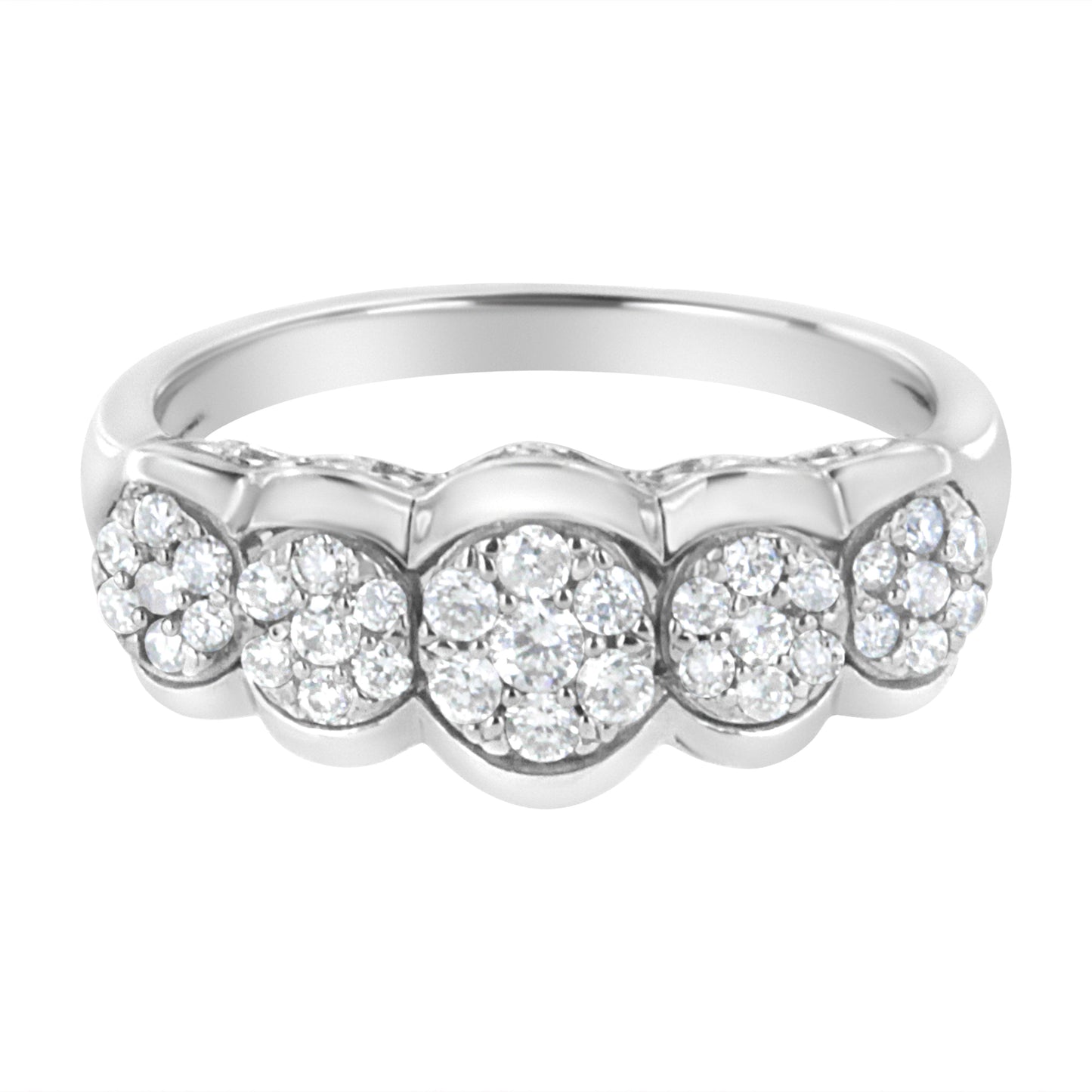 .925 Sterling Silver 1/2 Cttw Lab Grown Diamond 5 Flower Ring (F-G Color, Vs2-Si1 Clarity) - Size 7