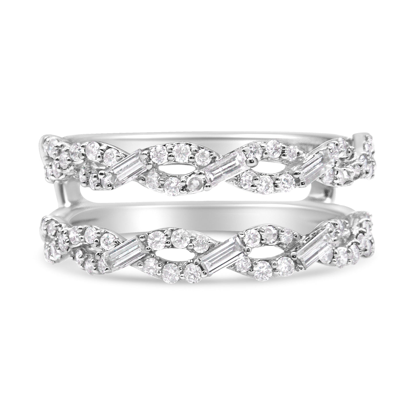 14K White Gold 1/2 Cttw Round & Baguette Diamond Enhancer Wrap Ring Guard Enhancer ( I-J Color, I1-I2 Clarity) - Size 7