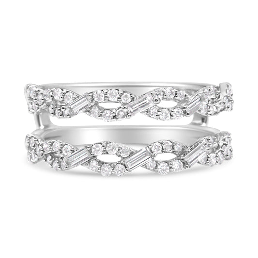 14K White Gold 1/2 Cttw Round & Baguette Diamond Enhancer Wrap Ring Guard Enhancer ( I-J Color, I1-I2 Clarity) - Size 7