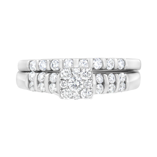 .925 Sterling Silver 3/4 Cttw Lab Grown Diamond Engagement Ring and Band Set (F-G Color, Vs2-Si1 Clarity)
