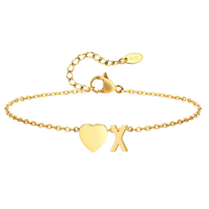 Women Heart Initial Stainless Steel Personalized Anklet Bracelets