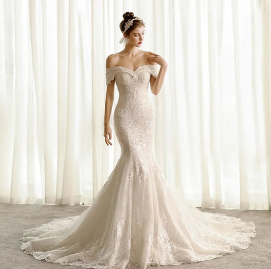 Boho Sweetheart Lace Lace Up Back Mermaid Wedding Dress