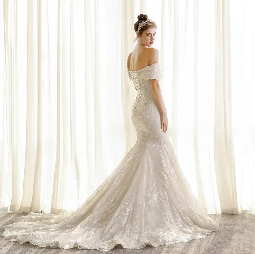 Boho Sweetheart Lace Lace Up Back Mermaid Wedding Dress