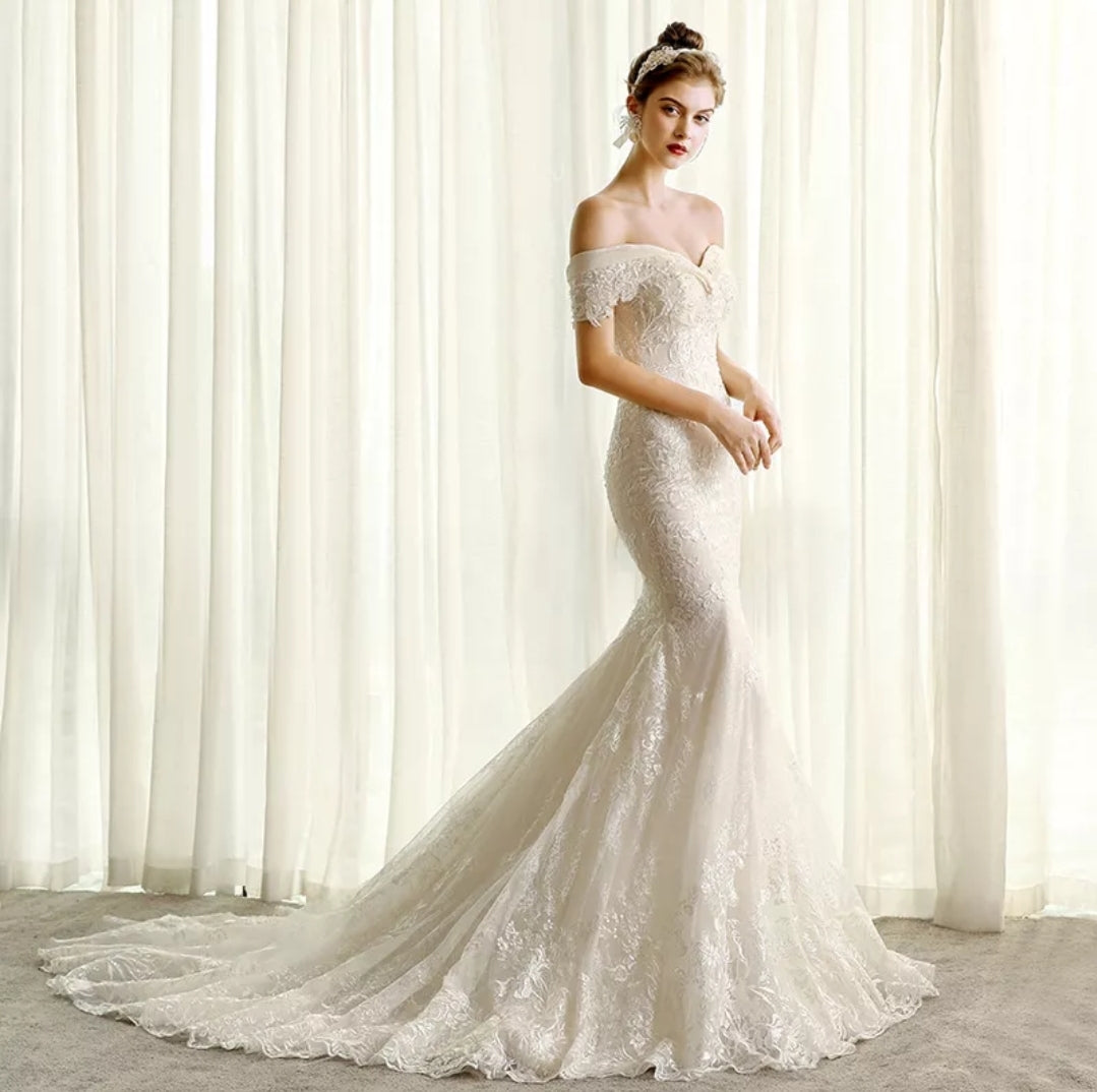 Boho Sweetheart Lace Lace Up Back Mermaid Wedding Dress