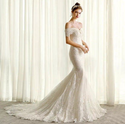 Boho Sweetheart Lace Lace Up Back Mermaid Wedding Dress