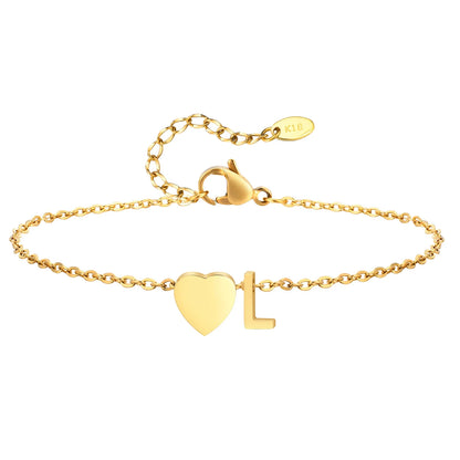 Women Heart Initial Stainless Steel Personalized Anklet Bracelets