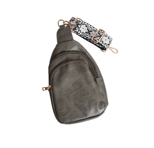 Vegan Leather Crossbody Shoulder Sling Bag with Printed Adjustable Strap