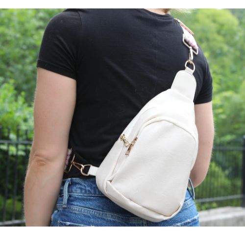 Vegan Leather Crossbody Shoulder Sling Bag with Printed Adjustable Strap