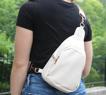 Vegan Leather Crossbody Shoulder Sling Bag with Printed Adjustable Strap
